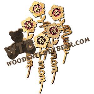 Mom/Mum Stemmed Flowers #3 | Fretwork Scroll Saw Pattern | Wooden Teddy Bear