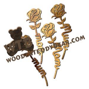 Mom/Mum Stemmed Rose | Fretwork Scroll Saw Pattern | Wooden Teddy Bear