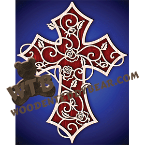 Roses Swirl Cross | Fretwork Scroll Saw Pattern | Wooden Teddy Bear