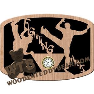 Fighting Arts Clock fretwork scroll saw pattern |The Wooden Teddy Bear