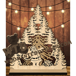 Santa with Sack Tree | Fretwork Scroll Saw Pattern | Wooden Teddy Bear