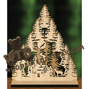 Cabin in the Woods Tree | Fretwork Scroll Saw Pattern | Wooden Teddy Bear