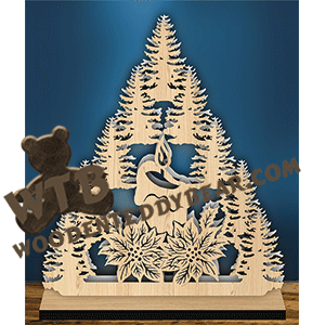 Candle with Poinsettia Tree | Fretwork Scroll Saw Pattern | Wooden Teddy Bear