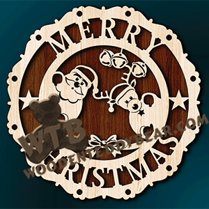 Merry Christmas Plaque #5 | Fretwork Scroll Saw Pattern | Wooden Teddy Bear