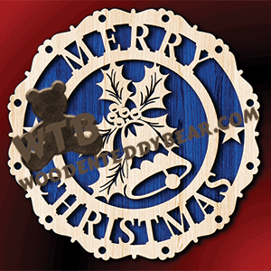 Merry Christmas Plaque #7 | Fretwork Scroll Saw Pattern | Wooden Teddy Bear