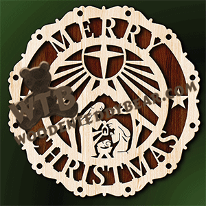 Merry Christmas Plaque #10 | Fretwork Scroll Saw Pattern | Wooden Teddy Bear