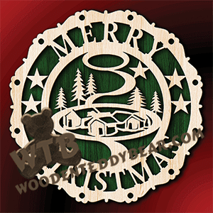 Merry Christmas Plaque #11 | Fretwork Scroll Saw Pattern | Wooden Teddy Bear