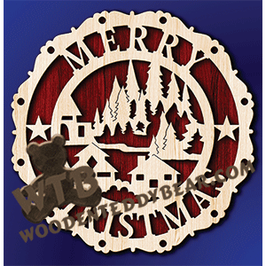 Merry Christmas Plaque #13 | Fretwork Scroll Saw Pattern | Wooden Teddy Bear