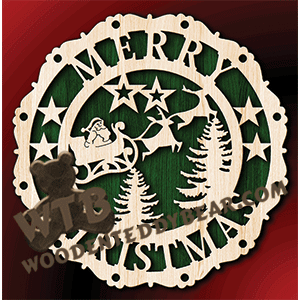 Merry Christmas Plaque #19 | Fretwork Scroll Saw Pattern | Wooden Teddy Bear