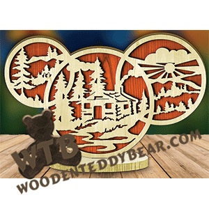 Three Ring Freestanding Plaque #3 | Fretwork Scroll Saw Pattern | Wooden Teddy Bear