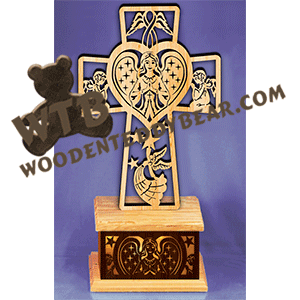 Angel Cross on Night Light Base | Fretwork Scroll Saw Pattern | Wooden Teddy Bear