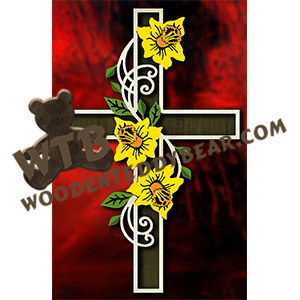 Cross with Daffodils | Fretwork Scroll Saw Pattern | Wooden Teddy Bear