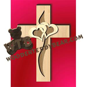 Cross with Two Hearts | Fretwork Scroll Saw Pattern | Wooden Teddy Bear