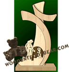 Cross with First Communion | Fretwork Scroll Saw Pattern | Wooden Teddy Bear