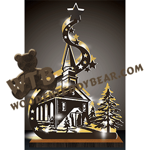 Lighted Church | Fretwork Scroll Saw Pattern | Wooden Teddy Bear