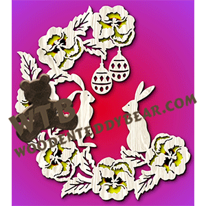 Pansies & Rabbits | Fretwork Scroll Saw Pattern | Wooden Teddy Bear