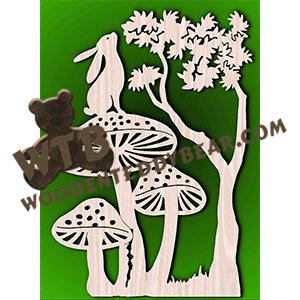 Rabbit on a Mushroom | Fretwork Scroll Saw Pattern | Wooden Teddy Bear