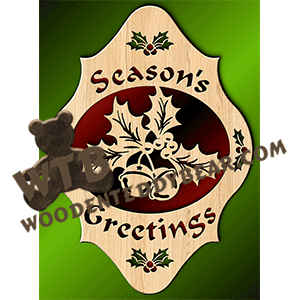 Season's Greetings Palque | Fretwork Scroll Saw Pattern | Wooden Teddy Bear