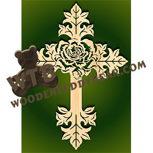 Single Rose Cross | Fretwork Scroll Saw Pattern | Wooden Teddy Bear