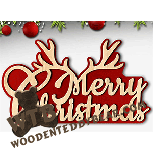 Merry Christmas with Antlers | Fretwork Scroll Saw Pattern | Wooden Teddy Bear