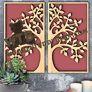 Tree Wall Art | Fretwork Scroll Saw Pattern | Wooden Teddy Bear