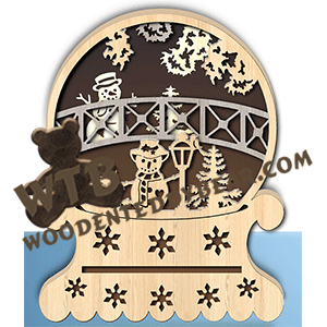 Snow Globe Light Box - Snow People | Fretwork Scroll Saw Pattern | Wooden Teddy Bear