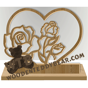 Roses In Heart | Fretwork Scroll Saw Pattern | Wooden Teddy Bear