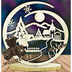 Freestanding Winter Scene #3 | Fretwork Scroll Saw Pattern | Wooden Teddy Bear