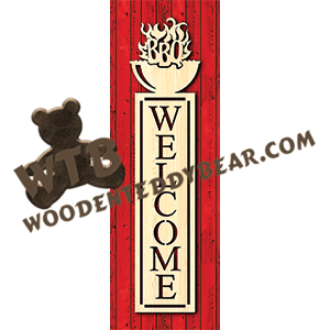 Vertical Welcome Plaque - BBQ | Fretwork Scroll Saw Pattern | Wooden Teddy Bear