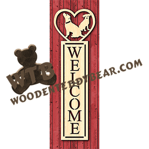 Vertical Welcome Plaque - Dogs | Fretwork Scroll Saw Pattern | Wooden Teddy Bear