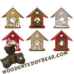 Roofed Ornaments - Nativity | Fretwork Scroll Saw Pattern | Wooden Teddy Bear