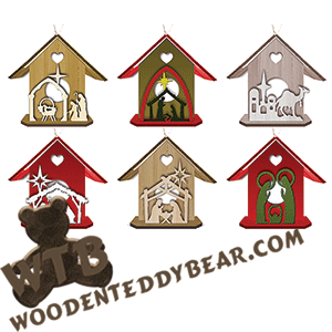 Roofed Ornaments - Nativity | Fretwork Scroll Saw Pattern | Wooden Teddy Bear