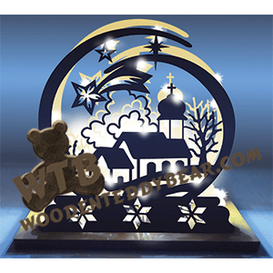 Lighted Winter Scene #2 | Fretwork Scroll Saw Pattern | Wooden Teddy Bear