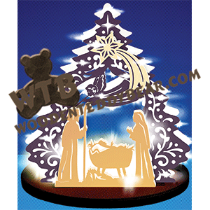 Lighted Tree With Nativity Scene | Fretwork Scroll Saw Pattern | Wooden Teddy Bear