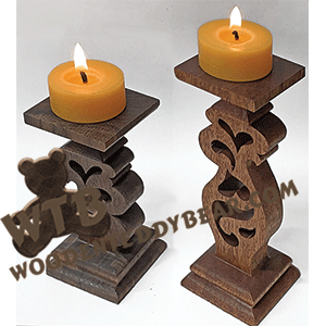 Two Compound Cut Tea Light Stands | Fretwork Scroll Saw Pattern | Wooden Teddy Bear