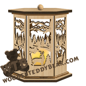 Deer Scene Candle Lantern | Fretwork Scroll Saw Pattern | Wooden Teddy Bear