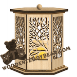 Winter Tree Candle Lantern | Fretwork Scroll Saw Pattern | Wooden Teddy Bear