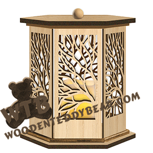 Winter Tree Candle Lantern | Fretwork Scroll Saw Pattern | Wooden Teddy Bear