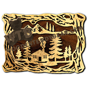 Wood Frame With Cabin Scene | Fretwork Scroll Saw Pattern | Wooden Teddy Bear