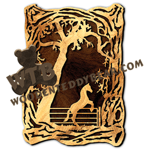 Wood Frame With Horse Scene | Fretwork Scroll Saw Pattern | Wooden Teddy Bear