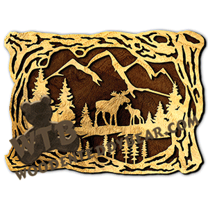 Wood Frame With Moose Scene | Fretwork Scroll Saw Pattern | Wooden Teddy Bear