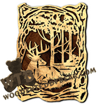 Wood Frame With Resting Deer Scene | Fretwork Scroll Saw Pattern | Wooden Teddy Bear