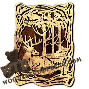 Wood Frame With Resting Deer Scene | Fretwork Scroll Saw Pattern | Wooden Teddy Bear