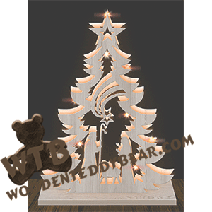 Lighted Two-Layered Tree - Nativity | Fretwork Scroll Saw Pattern | Wooden Teddy Bear