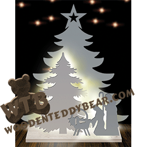 Lighted Two-Layered Tree - Nativity #2 | Fretwork Scroll Saw Pattern | Wooden Teddy Bear