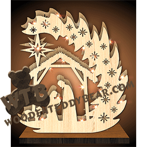 Two-Layered Arched Tree - Nativity | Fretwork Scroll Saw Pattern | Wooden Teddy Bear