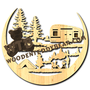 Crescent Plaque - Camping | Fretwork Scroll Saw Pattern | Wooden Teddy Bear