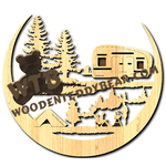 Crescent Plaque - Camping | Fretwork Scroll Saw Pattern | Wooden Teddy Bear