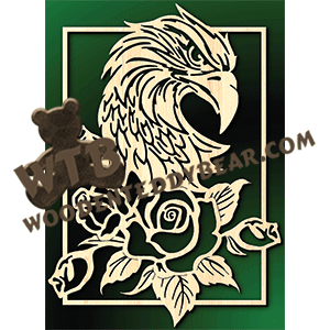 Eagle & Roses with Inner Frame | Fretwork Scroll Saw Pattern | Wooden Teddy Bear