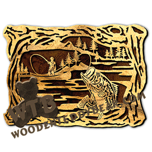 Wood Frame with Bass Fishing | Fretwork Scroll Saw Pattern | Wooden Teddy Bear